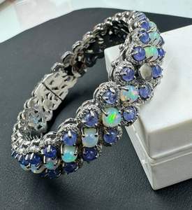 Bracelet jonc vintage en argent plaqué or avec opale éthiopienne tanzanite pour mariages et fiançailles - Product Image 4