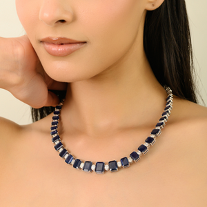 Nuevo Collar de Tenis Moderno con 47.64 Ct. de Zafiro Azul y Diamantes, Joyería Fina de Oro Blanco Sólido K18 para Novias y Bodas - Product Image 2