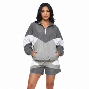 Ladies Quarter Zipper <b>Wind</b> <b>Breaker</b> Shorts Set 100% Nylon Long Sleeve Running Gym Wear Drop Shoulder Windbreaker Set Women's - Product Image 1