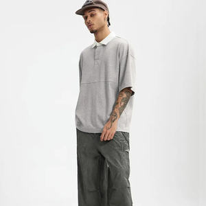 Polos de hombre de talla grande de color de contraste personalizado, polos de gran tamaño con logotipo bordado en los hombros caídos - Product Image 3