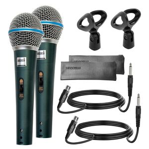 2 microfoni dinamici XLR cardioide unidirezionali cablati per karaoke - Product Image 1