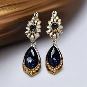Vente en gros de bijoux en argent 925 pour femmes, boucles d'oreilles pendantes en zircone blanche bleu hydro - Product Image 5