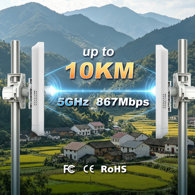 Dual Gigabit Network Ports 2X2 MIMO Single-band 5GHz 867Mbps Outdoor One-key Wireless Bridge with POE for CCTV