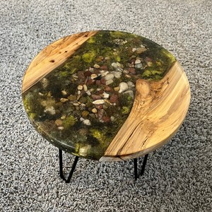 Riverstone Woodland Wooden Moss <b>Epoxy</b> <b>Table</b> Handmade Round Nature Inspired <b>Coffee</b> <b>Table</b> Rustic Luxury Artistic Home Decor <b>Table</b> - Product Image 1