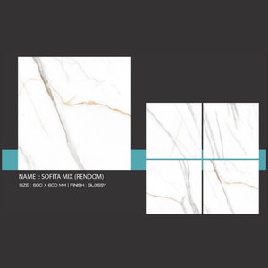 Baldosas de Porcelana Sofita Mix 60x60cm, Acabado Brillante, Imitación Piedra, para Uso Interior - Product Image 3