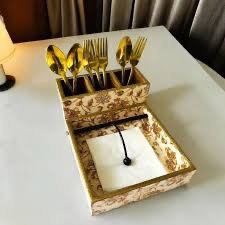 Reposacucharas de MDF esmaltado hecho a mano de ILAHI, decoración de cocina, Uttar Pradesh, solo lavar a mano, no apto para lavavajillas - Product Image 4