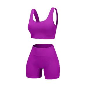 Ensemble de yoga sans couture personnalisé pour femmes, soutien-gorge de sport et short 2 pièces, ensemble de fitness pour la salle de sport - Product Image 3