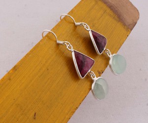 Handcrafted Aqua Chalcedony 925 <b>Silver</b> <b>Dangle</b> <b>Earrings</b> Bezel Set Teardrop Minimalist Stone <b>Earrings</b> for Women Jewelry Manufactur - Product Image 2