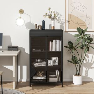 47.6\" Tall <b>Metal</b> Storage Cabinet Flip Top 4 Tier Open <b>Shelves</b> Freestanding Steel Display Stand for Living Room Cabinets Glass - Product Image 1
