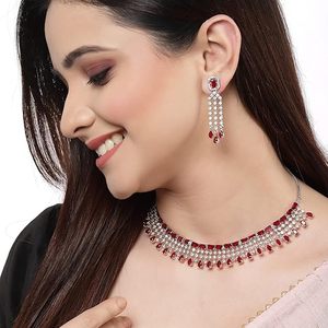 Ensemble collier et boucles d'oreilles en alliage plaqué or avec zircon, design classique pour femmes, bijoux de mariage - Product Image 2
