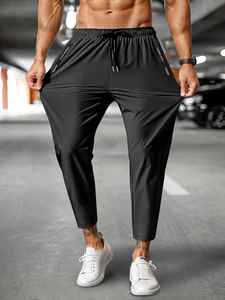 Pantalon de sport pour homme, taille élastique, pantalon de jogging et de course pour homme avec poches zippées, respirant, séchage rapide, pantalon de survêtement - Product Image 2