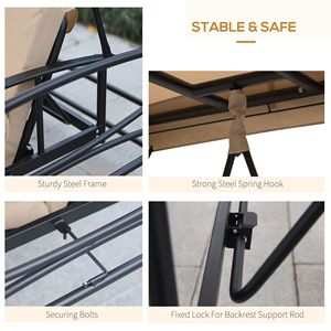 Sedia a dondolo da giardino per 3 persone con doppio tetto, seduta imbottita e pareti laterali in rete - Beige - Product Image 6