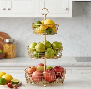 Modern 3-Tier Metal <b>Wire</b> Storage <b>Basket</b> With <b>Hanging</b> Loop For Neatening And Multi-Purpose Use Stylish Home Accent - Product Image 3