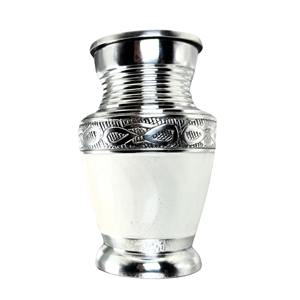 Urna Conmemorativa para Cenizas, Estilo Americano, Capacidad de 200 Pulgadas Cúbicas, Grabada en Níquel y Esmalte Blanco, Conmemorativa para Humanos - Product Image 1