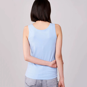 Camiseta de Tirantes de Punto para Mujer, Color Azul Claro Sólido, Cuello Redondo, Corte Regular Informal, Transpirable, 100% Algodón - Product Image 5