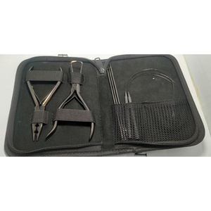 Kits de extensiones de cabello de acero inoxidable alemán, color negro, juegos profesionales de extensiones de cabello 4 en 1, juegos de pinzas para extensiones. - Product Image 1