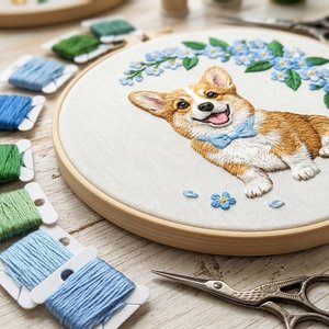 Kit de Broderie DIY Chiot Mignon – Art Floral Animal Fait Main sur Cerceau, Point de Croix, Décoration Murale, Cadeau - Product Image 3