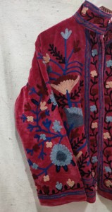 Women's Velvet Embroidered Floral <b>Mandarin</b> <b>Collar</b> Blazer Full Sleeve Winter Hand Embroidery Design Coat - Product Image 3