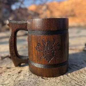 Chopes à bière en bois personnalisées avec logo, fabriquées à la main, articles promotionnels pour restaurants, bars et brasseries, boissons chaudes, plusieurs tailles - Product Image 4