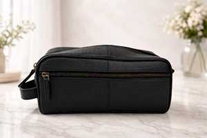 Genuine Leather Toiletry Bag <b>Mens</b> Dopp Kit Travel Wash Bag Shaving Kit <b>Pouch</b> Custom Brand Logo Wholesale B2B TYG-0271 - Product Image 3