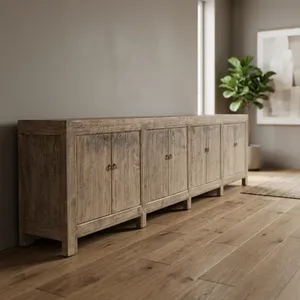 <b>Rustic</b> Solid Wood Sideboard 4 Door Storage <b>Cabinet</b> Antique Living Room Furniture Chinese Shanxi Style - Product Image 2