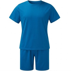 Men's Solid Blue Short Sleeve T-Shirt <b>Set</b> Crew Neck Quick Dry <b>Knitted</b> Polyester Spandex Summer Casual Wear Solid Color - Product Image 1