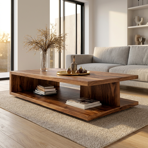 Table basse en bois moderne, design minimaliste, étagère de rangement, meubles de salon, finition naturelle - Product Image 3