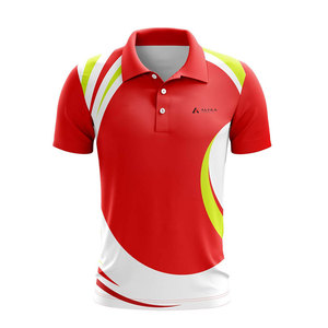 เสื้อยืดกีฬาสำหรับผู้ชาย ระดับพรีเมียม 100% โพลีเอสเตอร์ ระบายอากาศได้ดี เป็นมิตรกับสิ่งแวดล้อม ทรงเข้ารูป สีแดง ขาว เหลือง แขนสั้น - Product Image 1