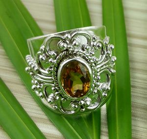 Anillo de Compromiso Boho de Plata de Ley 925 con Citrino para Mujer, Gema Amarilla Ovalada de 8x10 mm, Piedra de Nacimiento de Noviembre - Product Image 5