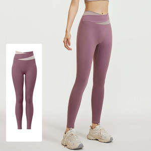 Leggings taille haute pleine longueur roses unies en maille extensible pour femme, sportifs, toutes saisons, avec compression et effet ventre plat - Product Image 2