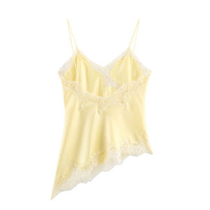 6 Colors <b>Spaghetti</b> <b>Strap</b> Back Hollow Out Lace Trim Silky Casual Fashion Summer Satin tank Top for Women - Product Image 3