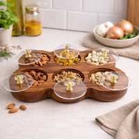 Geprüfte Handgefertigte Rechteckige Gewürzbox Masala Dabba aus Akazienholz mit Metall-Acryl-Deckel 6 Fächer Auslaufsicher Lebensmittelecht