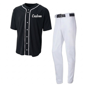 Uniforme de béisbol negro personalizado al por mayor, conjunto transpirable para hombre, jersey de manga corta con pantalón, uniformes de equipo, ropa deportiva OEM - Product Image 1