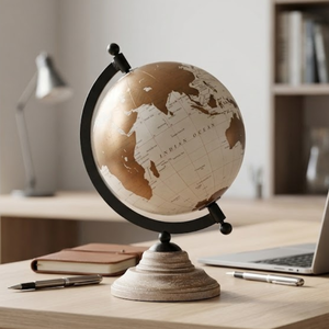 Decorative World Desk Globe with Wooden Base | Iron Stand and Durable Plastic Sphere for Office Desk & Educational Use - Product Image 1
