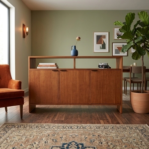 Buffet moderne en teck naturel avec étagère ouverte, armoire à 3 portes, console TV, meuble de rangement pour salon - Product Image 5