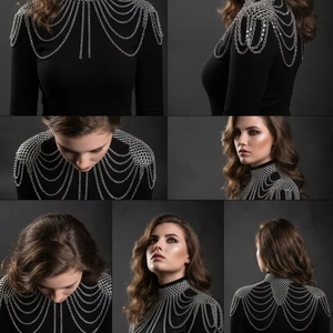 Collar de hombro de malla de plata hecho a mano, cadena corporal drapeada, joyería de armadura medieval, epaulettes, bolero para disfraz de fiesta para mujer - Product Image 3