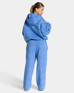 Ensemble survêtement streetwear deux pièces pour femme, sweat à capuche et pantalon oversize à imprimé léopard bleu délavé, 100% coton, décontracté, hiver - Product Image 2