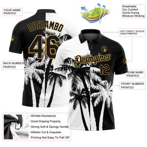 Polo de Golf de Alto Rendimiento con Diseño 3D de Palmeras Hawaianas en Negro, Blanco y Dorado Antiguo, Personalizado, Precio al por Mayor - Product Image 3