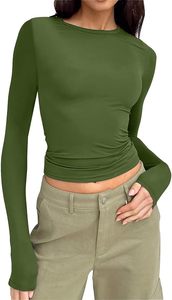 Loose Fit Casual <b>Base</b> <b>Layer</b> for Group Activities Women's Custom Crewneck Polyester <b>Long</b> <b>Sleeve</b> T-Shirt for Fall Solid Color - Product Image 3