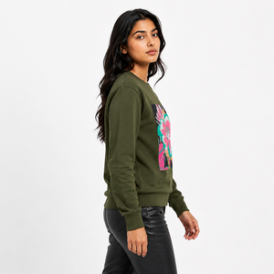 Sweat-shirt imprimé à col rond pour femme, manches longues, pull décontracté à motif floral, fournisseur de vêtements en gros - Product Image 3