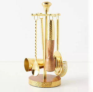 Ensemble d'outils de cocktail Royal Gold, finition jade, support de bar, collection Signature Mixology, kit artisanal pour la préparation de boissons, haut de gamme - Product Image 4