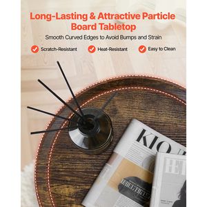 Modern 2-Tier Round <b>Side</b> <b>Table</b> End Nightstand with Open <b>Storage</b> Shelves USB AC Charging Port Wood Finish - Product Image 5