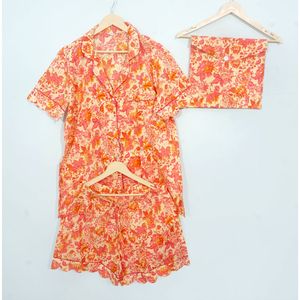 Conjunto de Pijama de Verano para Mujer, Transpirable, 100% Algodón, Manga Corta, Estampado Floral, Camiseta de Dormir Suave de Secado Rápido, Lavable a Máquina - Product Image 1