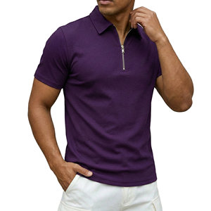 Polo côtelé personnalisable pour homme, col zippé, manches courtes, coupe ajustée, élégant, en maille, vente en gros, polos de golf pour hommes - Product Image 5