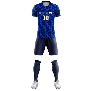 ชุดเสื้อฟุตบอลชายแบบกำหนดเอง ลายสก็อตสีน้ำเงิน พิมพ์ลายแบบ Sublimation ผ้าโพลีเอสเตอร์ 100% ระบายเหงื่อได้ดี คอวี แขนสั้น ชุดทีม - Product Image 3
