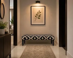 Luxury Indian Handmade Wooden Bench with Handwoven Rug Artisan Crafted Living Room Accent Furniture For Indore And Outdoor Use - Product Image 1