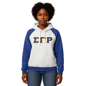 Sweat à capuche blanc à manches raglan bleues Sigma Gamma Rho en coton, personnalisé pour la sororité grecque SGRho, Divine Nine, vêtements HBCU - Product Image 1