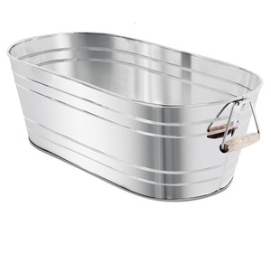 Luxury Oval Stainless Steel <b>Drink</b> Tub with <b>Stand</b> & Bottom Storage Tray OEM Durable Ice Cooler with Wooden Handles for Wholesale - Product Image 3