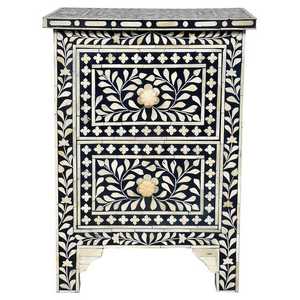 Handcrafted <b>Black</b> Bone Inlay 2-Drawer <b>Console</b> <b>Table</b> Modern Antique Design for Living Room Bedroom Home Furniture - Product Image 4