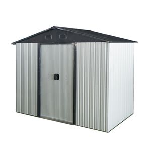 Casetta da Giardino in Metallo Bianca e Nera 2,4 x 1,2 m con Porta Scorrevole e Base per Deposito in Cortile, Patio e Giardino - Product Image 4